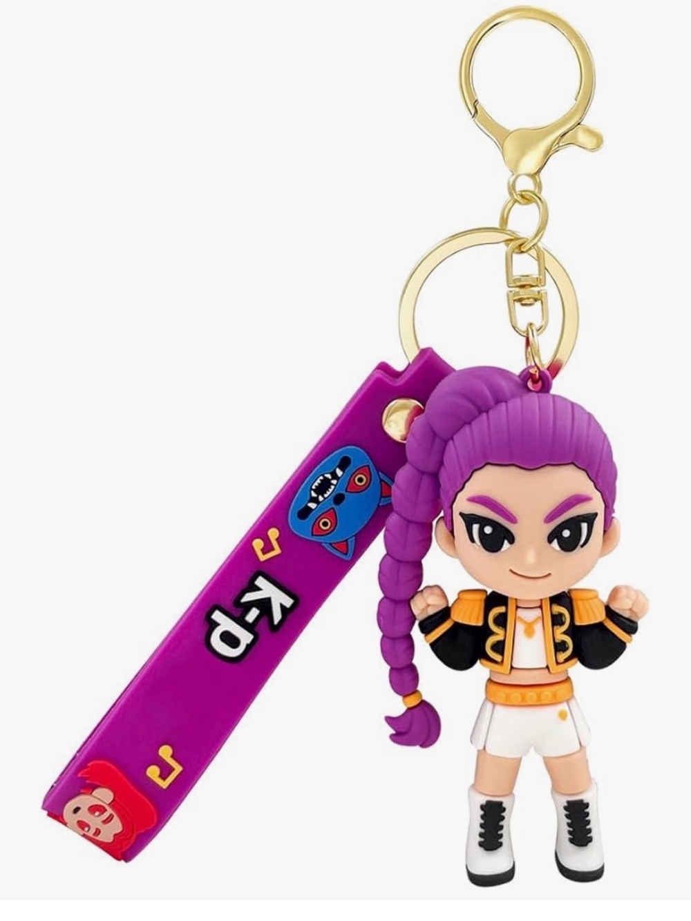 K-Pop Girl Keychain Silicone 3D Anime Figure Purple Wristlet Strap Bag Charm